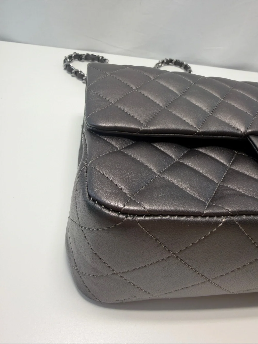 CHANEL Quilted Double Flap Shoulder Bag in Gray